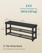 SONGMICS Shoe Rack Bench, 3-Tier Bamboo Shoe Storage Organizer, Entryway Bench, Holds Up to 286 lb, 11.3 x 42.9 x 17.8 Inches, for Entryway Bathroom Bedroom, Ink Black ULBS110B101
