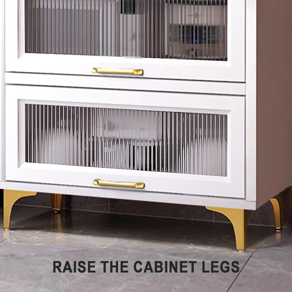 Kitchen Pantry Storage Cabinet E1 Grade Environmental Protection Board Concealed Flip-up Glass Cabinet Doors, for Kitchen Dining Room Living Room(Ash Gray,60cm*40cm*169cm)