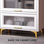 Kitchen Pantry Storage Cabinet E1 Grade Environmental Protection Board Concealed Flip-up Glass Cabinet Doors, for Kitchen Dining Room Living Room(Ash Gray,60cm*40cm*169cm)