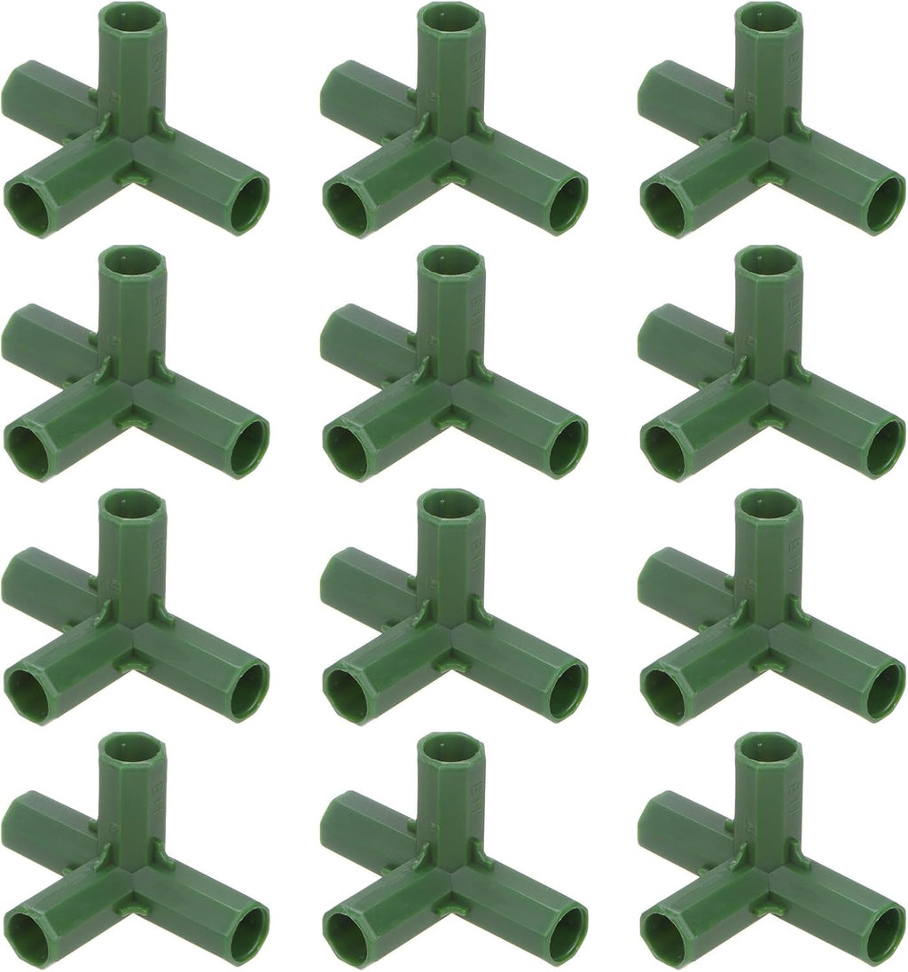 12 Pcs 11mm Greenhouse Frame Building Connectors, 4 Way Right Angle Pipe Fitting for Grape Trellis/Sunscreen Shed/Gardening Plant Stakes, Greenhouse Accessories [Green]