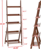 DOUSY-5-Tier Ladder Shelf Bookcase, Bamboo Ladder Bookshelf Leaning Book Shelf, Freestanding Storage Shelf Boho for Living Room, Home Office, Bedroom, Balcony, Dark Walnut