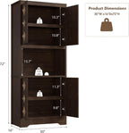 IDEALHOUSE Mid Century Modern Kitchen Pantry Cabinet, 72" Tall Storage Cabinet with Microwave Shelf, Wooden Freestand Cupboard with Carved Flower Door & Crystal Handle, for Dining Room