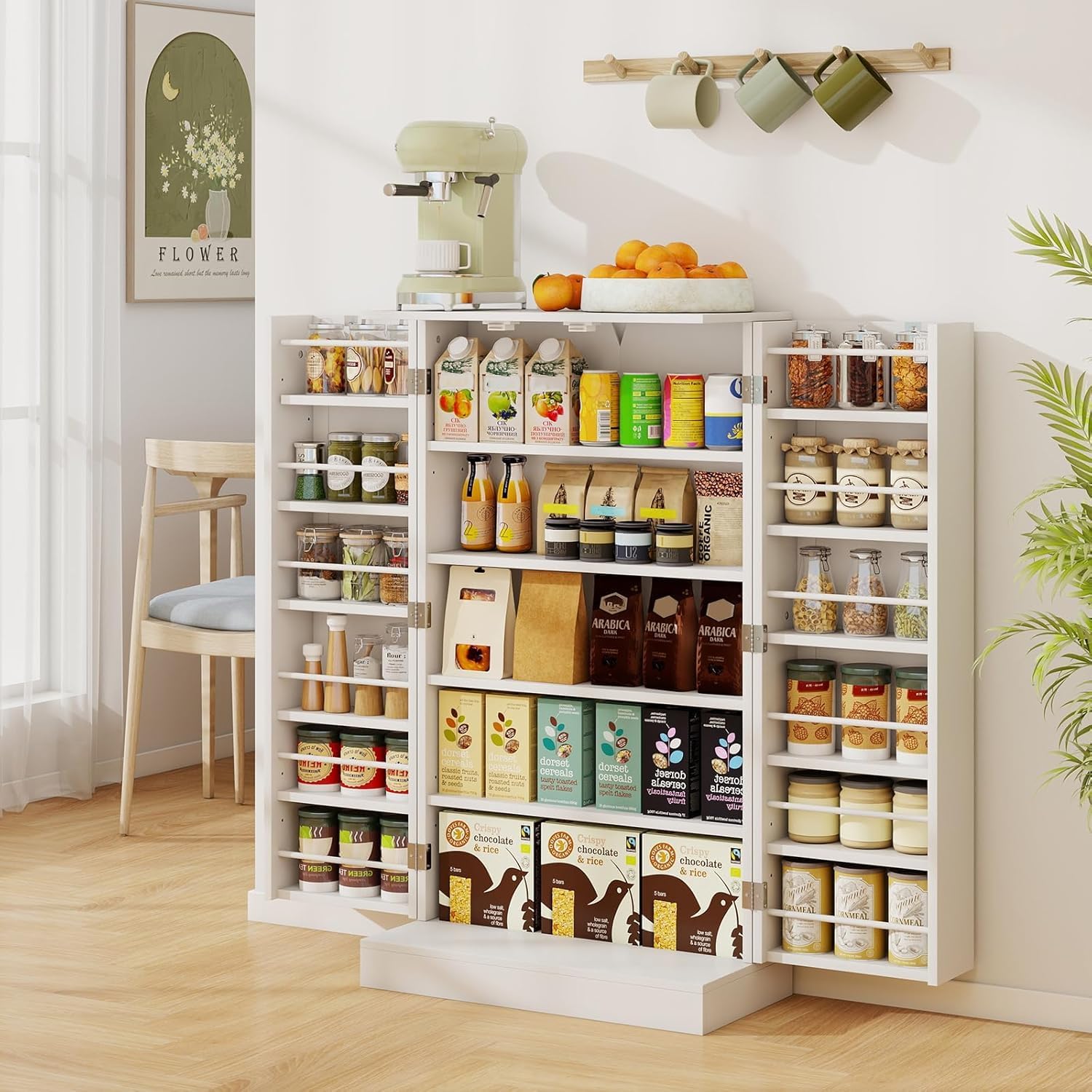 NAFORT 17-Tier Pantry Cabinet with 2 Doors and 6 Adjustable Shelves, Food Storage for Kitchen, Dining Room, Living Room (White)