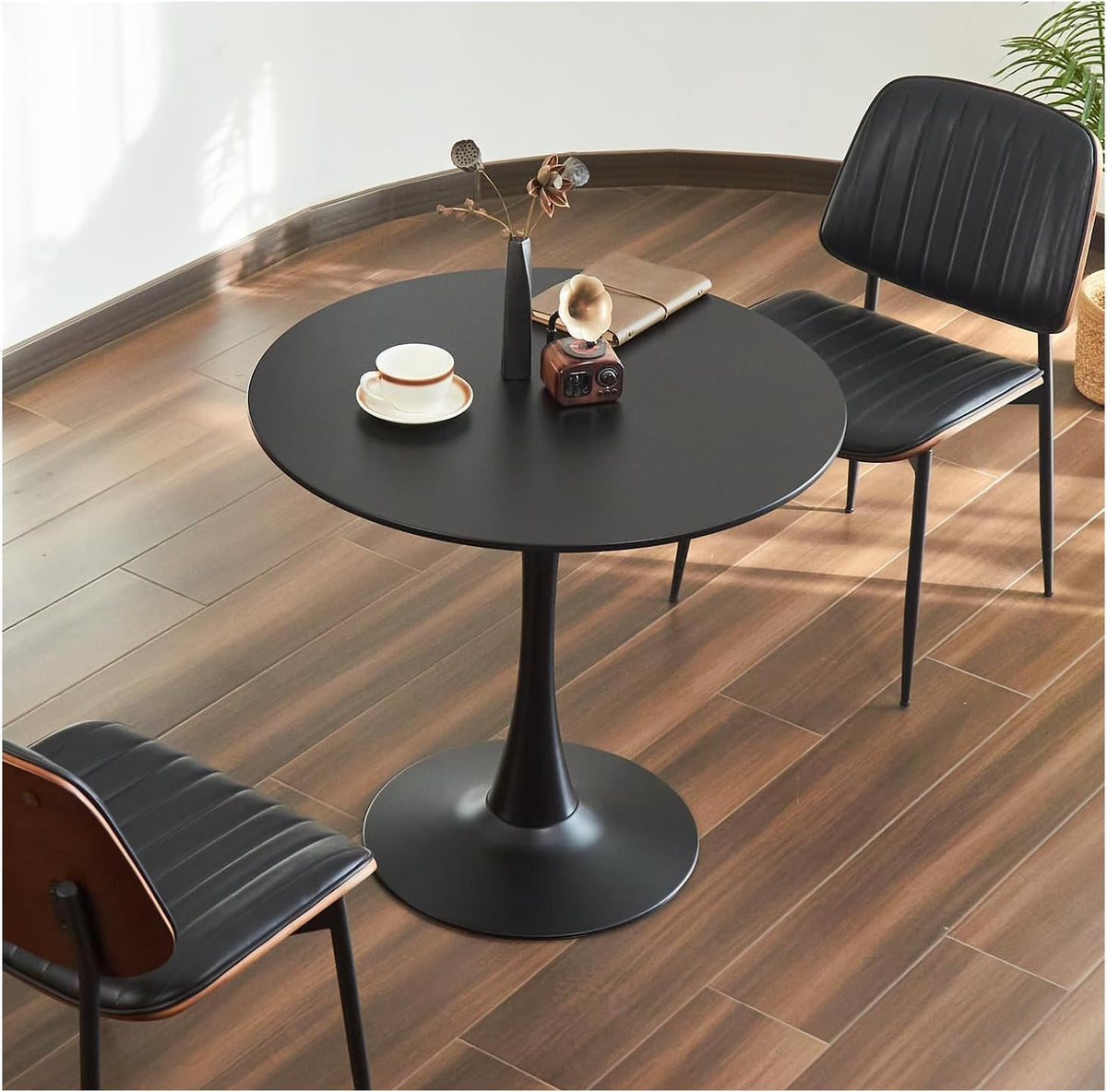 Round Dining Table, 24" Circle Tulip Table with Thickened Tabletop & Metal Pedestal, Mid Century Modern Bistro Table for Kitchen, Small Places, Living Room, Cafe (Black)