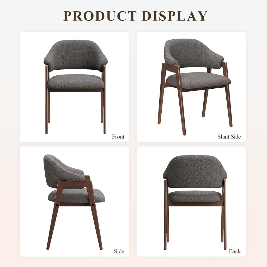MALOL Wooden Dining Chairs Set of 4, Modern Fabric Upholstered Dining Room Chair, Kitchen Side Chairs, Farmhouse Dinner Chair with Curved Open Back for Kitchen, Grey
