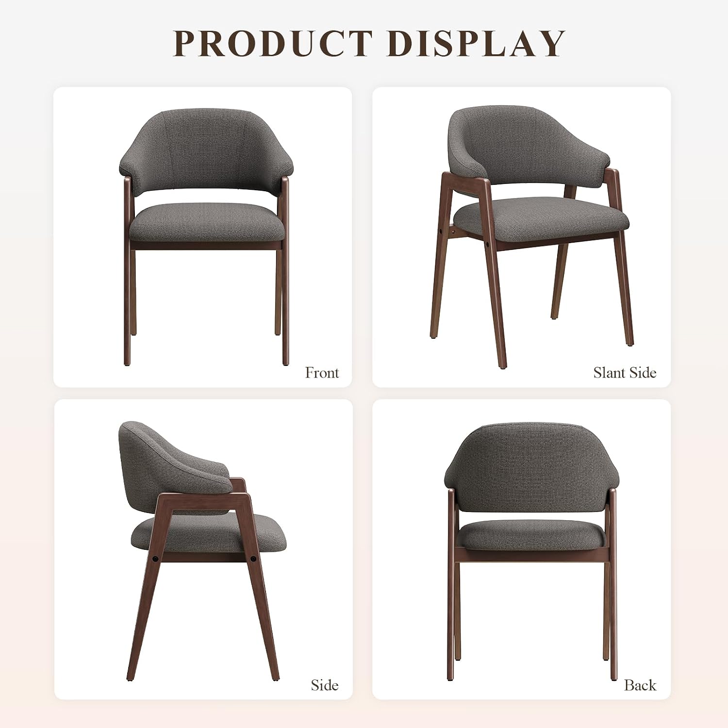 MALOL Wooden Dining Chairs Set of 4, Modern Fabric Upholstered Dining Room Chair, Kitchen Side Chairs, Farmhouse Dinner Chair with Curved Open Back for Kitchen, Grey