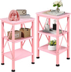 VECELO End Side Table Night Stand Set of 2,X-Design with Storage Shelf for Bedroom,Living Room,Pink