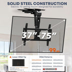 Motorized Ceiling TV Mount Flip Down with Remote for 37-75‘’ TVs, Black | Space Saving and Adjustabe, Fits Flat and Pitched Roof, Electric Drop Down TV Mount, Max VESA 600x400 mm, Max holds 99lbs