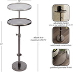 Kate and Laurel Engles Traditional Adjustable-Height Pedestal Drink Table, 10 x 10 x 30, Polished Gunmetal, Vintage Round Living Room Pedestal Table for Indoor Plant Stand with Protective Tabletop Lip