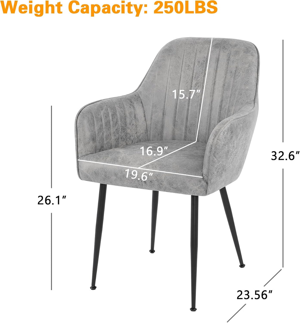 Dinning Chairs Set of 2, Upholstered Accent Chairs with Black Finished Metal Plating Legs for Living Room Chairs, Light Gray