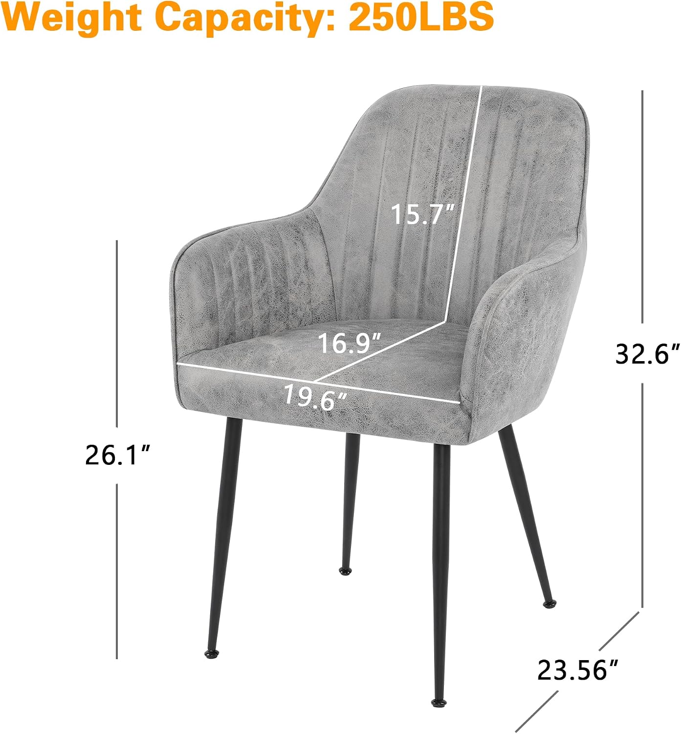 Dinning Chairs Set of 2, Upholstered Accent Chairs with Black Finished Metal Plating Legs for Living Room Chairs, Light Gray