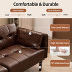 HALLYBEE 85" Futon Faux Leather Couch with Adjustable Armrests Red Brown | Futon Sofa Bed, Sleeper Sofa, Small Couch with Pillows, Side Pockets, Mid Century Modern, Living Room, Bedroom, Apartment