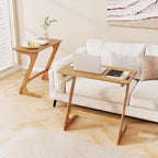 Giantex Bamboo TV Tray Table Set of 2, Z Shaped Sofa Side Table for Eating Snacks Coffee Laptop, Modern TV Dinner for Small Spaces Living Room Bedroom, Natural