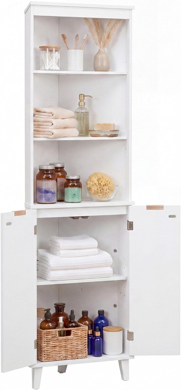 COSTWAY 68" Tall Corner Cabinet with Fluted Doors