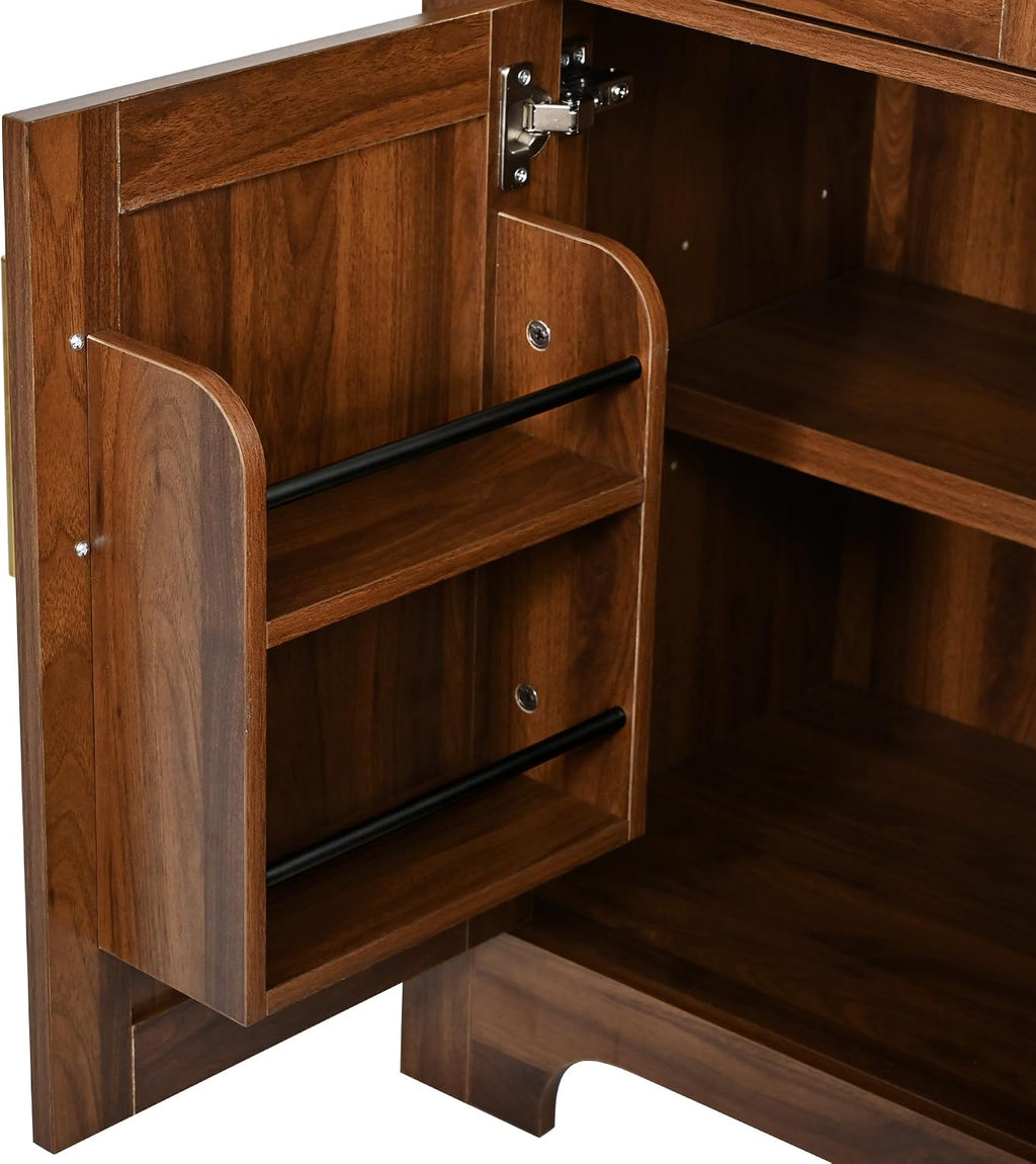 Merax 72.8" H Arched Kitchen Pantry with 3 Glass Doors, Kitchen Cabinet with Door Shelves and Adjustable Shelves, Wooden Cupboard for Dining Room, Living Room or Kitchen, Walnut