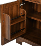 Merax 72.8" H Arched Kitchen Pantry with 3 Glass Doors, Kitchen Cabinet with Door Shelves and Adjustable Shelves, Wooden Cupboard for Dining Room, Living Room or Kitchen, Walnut