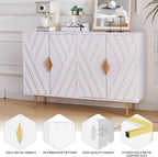 Sideboard Buffet Cabinets with Storage, Accent Storage Cabinets with Fluted Doors, Gold Metal Handle and Legs, Wood Console Table Credenza for Living Room, Entryway, White
