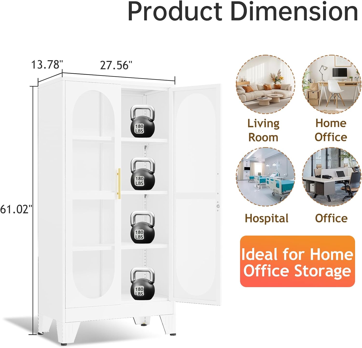 61" H Locking Display Cabinet with Glass Door, Tall Storage Cabinet with 3 Adjustable Shelves, Metal Curio Cabinet Multi-Purpose Display Case for Collectibles Living Room/Bedroom/Kitchen/Bar