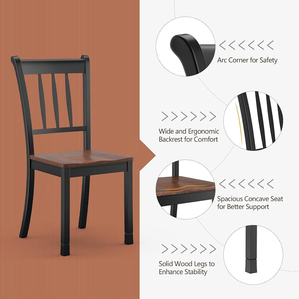POWERSTONE Dining Chairs Set of 6, Rubberwood Kitchen Chairs, Black | Farmhouse Dining Chairs with W-Shaped Seat & Spindle High Back for Dining Room, Cafe, Canteen
