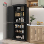 HOMCOM 72.5" Tall Kitchen Pantry Cabinet, Freestanding Modern Farmhouse Kitchen Storage Cabinet with 4 Doors and 2 Adjustable Shelves for Dining Room, Black