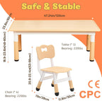 FUNLIO Kids Table and 4 Chairs Set and Adjustable Kids Chair (2pcs), Easy to Wipe Arts & Craftfor Classrooms/Daycares/Homes, CPC & CE Approved - Natural