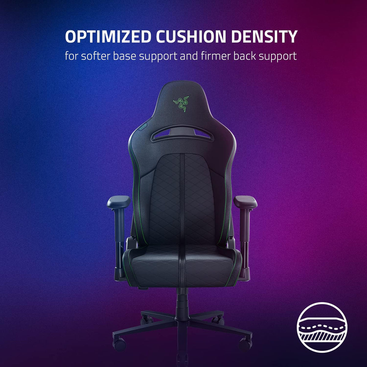 Razer Enki X Essential Gaming Chair, All-Day Comfort, Black | Built-in Lumbar Arch, Optimized Cushion Density, Dual-Textured, Eco-Friendly Synthetic Leather, Adjustable 152-degree Recline