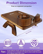 Couch Arm Tray Table with Oversized Cup Holder & Adjustable Phone Stand – Foldable Acacia Wood Sofa Armrest Clip Table for Wide Couches, Recliners, and Living Room Use