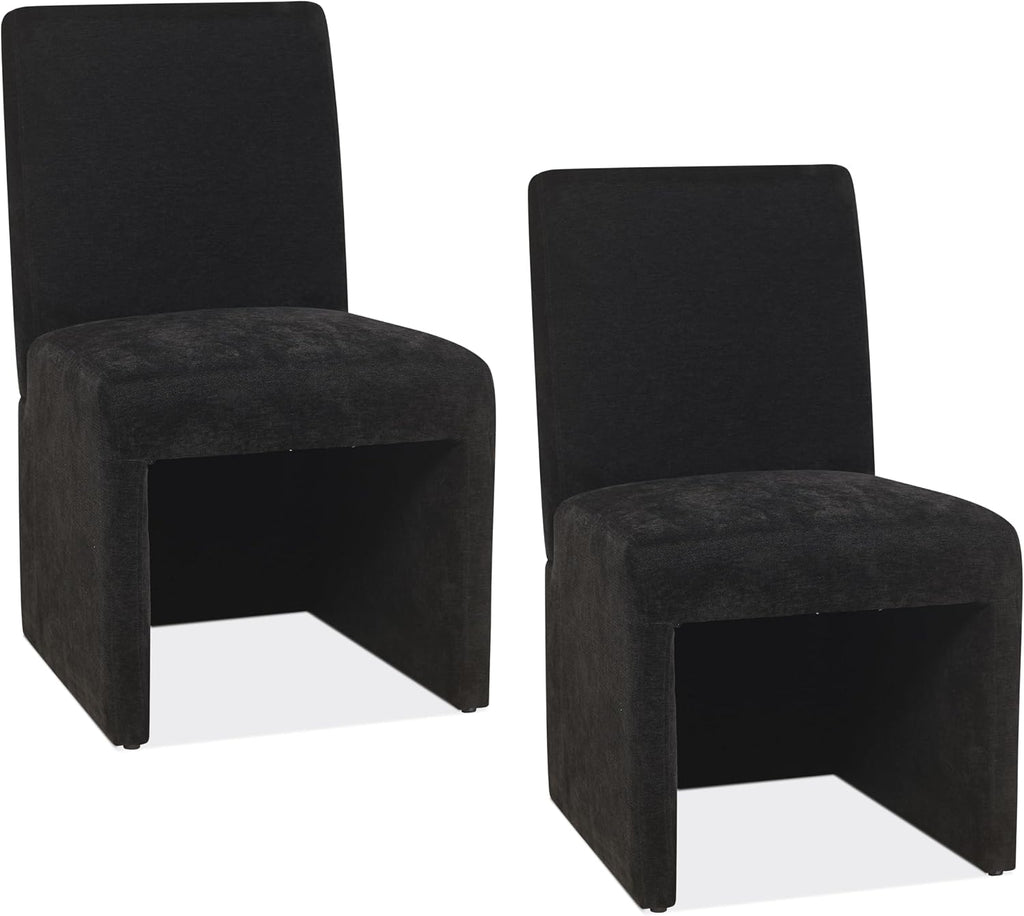 RNKSFX Black Upholstered Dining Chairs Set of 2, Kitchen & Dining Room Chairs, Mid Century Modern Chairs, Linen Dining Chairs with Wooden Frame, Fabric