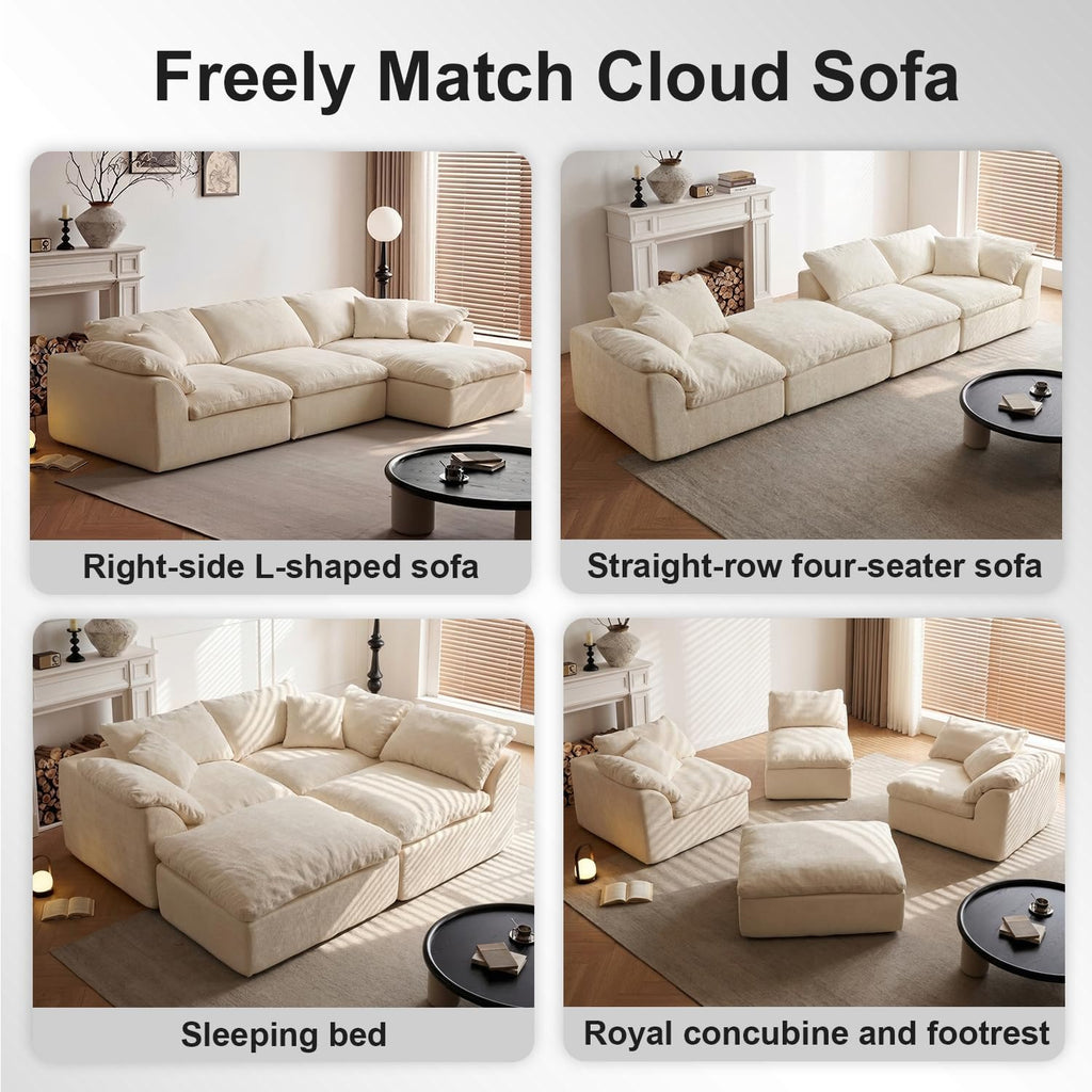 109" Cloud Couch Sectional for Living Room, Oversized Modular L Shaped Sofa with Ottoman, Deep Seat Chenille Sectional Couch, Convertible Sofa Bed for Ultimate Comfort(Lvory White)