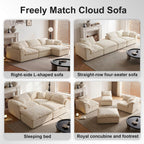109" Cloud Couch Sectional for Living Room, Oversized Modular L Shaped Sofa with Ottoman, Deep Seat Chenille Sectional Couch, Convertible Sofa Bed for Ultimate Comfort(Lvory White)