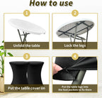 2 Sets 32" High Top Round Folding Cocktail Tables White Bar Height with Removable Legs & 32"x43" Spandex Stretch Black Table Covers Hightop Table for Outdoor Indoor Wedding Parties