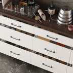 Kitchen Storage Cabinet with Glass Doors & Shelves, Kitchen Pantry with 12 Drawers, for Dining Room, White 94.5”W x 15.8”D x 83.3”H