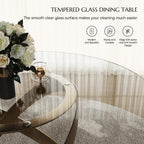 POVISON 51" Modern Round Dining Table, Glass Round Kitchen Table for 4, Tempered Glass Dining Room Table top with Bronze X Carbon Steel Base (Dining Table Only)