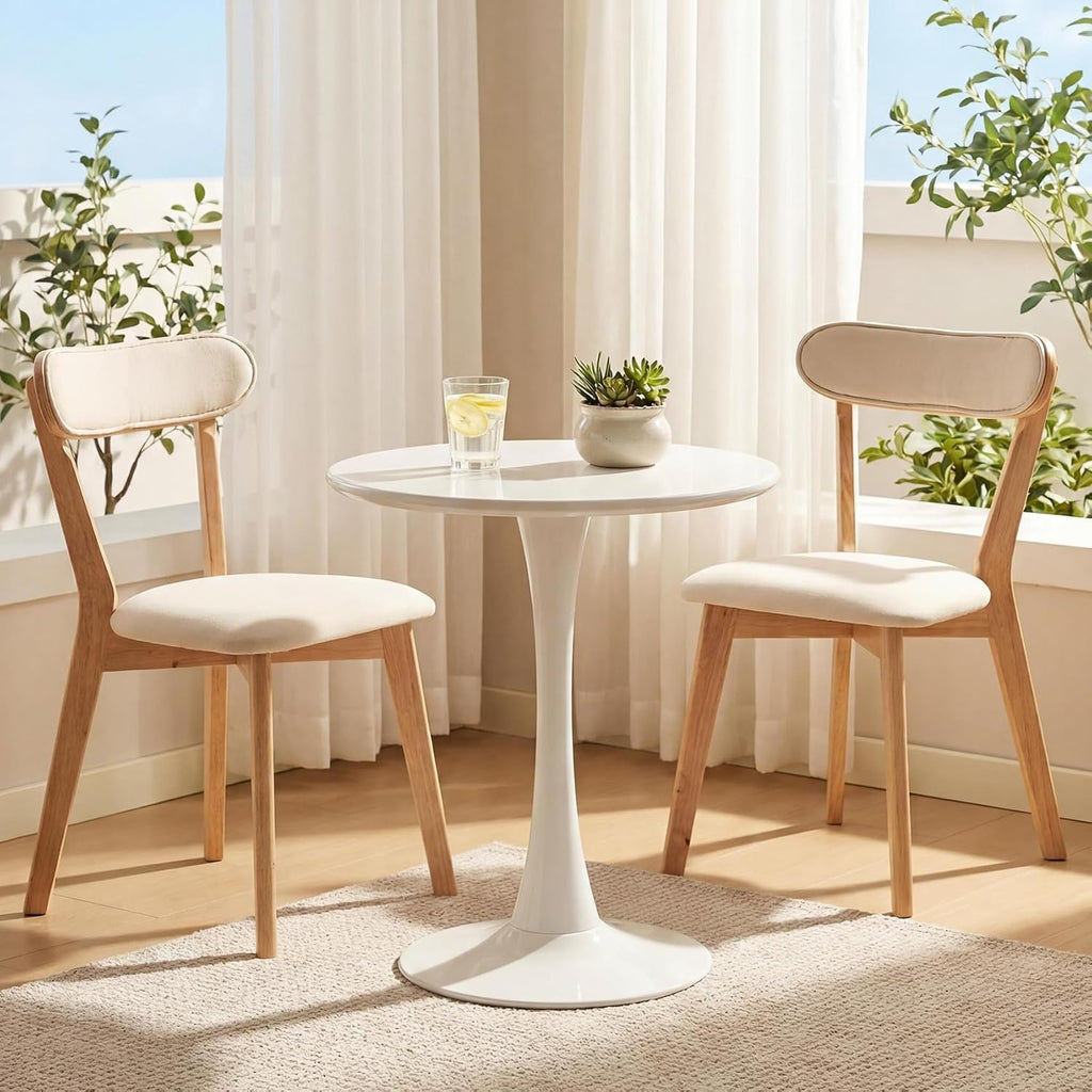 Round Dining Table, 27.6" Circle Tulip Table with Thickened Tabletop & Metal Pedestal, Mid Century Modern Bistro Table for Kitchen, Small Places, Living Room, Cafe (White)