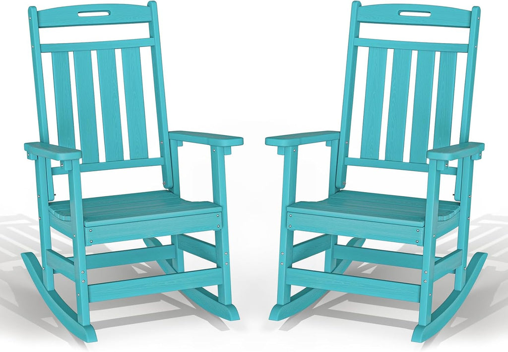 Plawdlik Oversized HDPE Outdoor Rocking Chair Set of 2, All-Weather, Aruba | Heavy Duty Patio Rockers with High Back, Extra Large & Extra Wide, Supports up to 380lbs, Perfect for Porch, Lawn, Garden