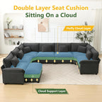 Oversized Modular Sectional Sofa Set, Convertible Deep Seat Cloud Couch with Ottoman, Large U Shaped Corner Couch with Throw Pillows for Living Room (Blue Grey, 8 Seater)