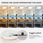 Modern Dimmable LED Close to Ceiling Light Minimalist Wood Oak Flush Mount Ceiling Light Fixture Circle Lighting with Lampshade for Bedroom Living Room Bathroom Laundry Room (White, 15.7'')