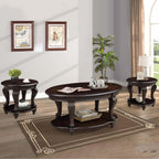 Round End Table for Living Room, Solid Wood Sofa Side Table with Shelf, Retro Corner Table for Office Small Space (22" W x 19.5" D x 20.5" H, Espresso)