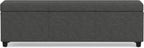 SIMPLIHOME Avalon 54" Wide Linen Look Fabric Storage Ottoman in Slate Grey | Contemporary lift-top ottoman with high-density foam; rectangle storage bench or coffee table for living room or entryway.