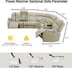 Breathing Leather Reclining Sofa Set,Power Recliner Sectional Couch with LED Light,Modern Living Room Furniture Set,Reclining Sectional Couch Set with USB Port/Storage for Home/Home Theater
