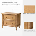HULALA HOME 26" Solid Wood End Table with Spindle Legs, 2 Drawer Accent Table with Built-in Charging Station, Refined Transitional Style(Oak, Set of 2)