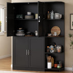 Loomie Kitchen Pantry Storage Cabinet, 64" Tall Freestanding Cupboard | Food Pantry Cabinet with Doors & Adjustable Shelves & 5-Tier External Shelf for Dining Room (Black)
