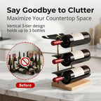 Modern Abstract Wine Rack, Black Metal Wine Holder with Wood Base, 3 Bottle Wine Display Stand for Countertop, Decorative Wine Rack for Home Bar Kitchen Decor, Unique Gift for Wine Lovers