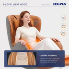 NOUHAUS Heated Classic Massage Chair Full Body and Spot Massaging Recliner with Ottoman, Bluetooth Speaker, in-Chair Charger. Portable Shiatsu Body Massager Chair (Caramel, Leather)