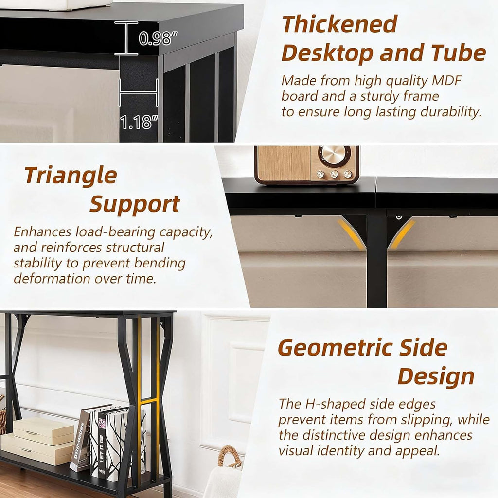 HOMISSUE Sofa Console Table, 70.9" Extra Long Sofa Table with 2-Tier Storage, Industrial Narrow Console Tables Behind Couch, Hallway Table for Entryway, Living Room, Black