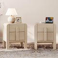 WAMPAT 23.7" Tall Beige Nightstands Set of 2, Modern Mid Century End Table with Charging Station, Wood Bedside Table w/2 Storage Drawers, Side Table Bedside Cabinet for Bedroom,Living Room，Beige
