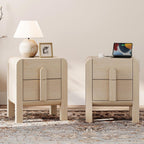 WAMPAT 23.7" Tall Beige Nightstands Set of 2, Modern Mid Century End Table with Charging Station, Wood Bedside Table w/2 Storage Drawers, Side Table Bedside Cabinet for Bedroom,Living Room，Beige