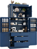 Merax 77'' Tall Freestanding Kitchen Pantry, 35''Lx17.7''W Modern Shaker Style Cupboard Storage Cabinet with Adjustable Shelves,Door Shelves, Drawers and Wine Racks, Blue