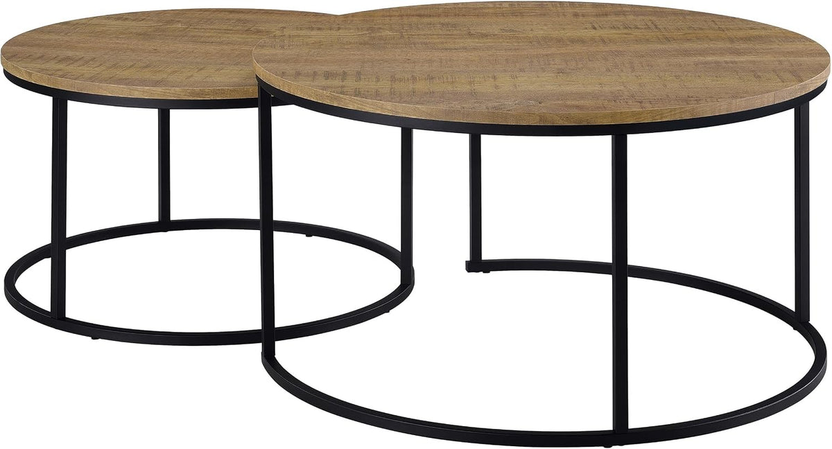 35" Textured Mango Wood Nesting End Table, Nesting End Tables with Open Metal Frame, Coffee Table Set with Flexible Layout for Modern Indoor Lounge Areas, Mango Color