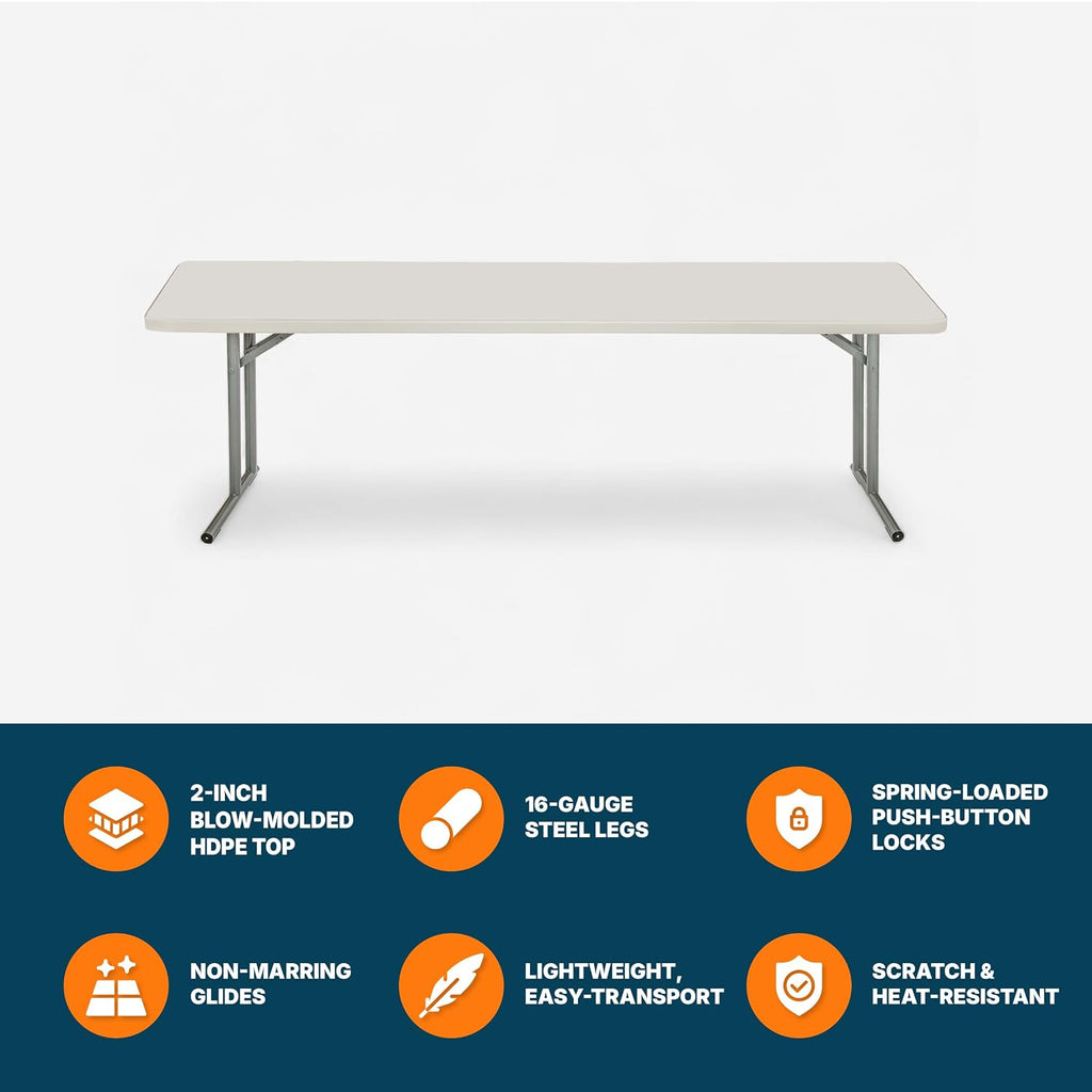 OEF Furnishings OEFBT-SEM1896 Commercial-Grade Premium Industrial Seminar Folding Table with Thick Blow-Molded Top and 16-Gauge Cantilever Steel Legs (Seminar, 18" × 96", Speckled Gray Top)